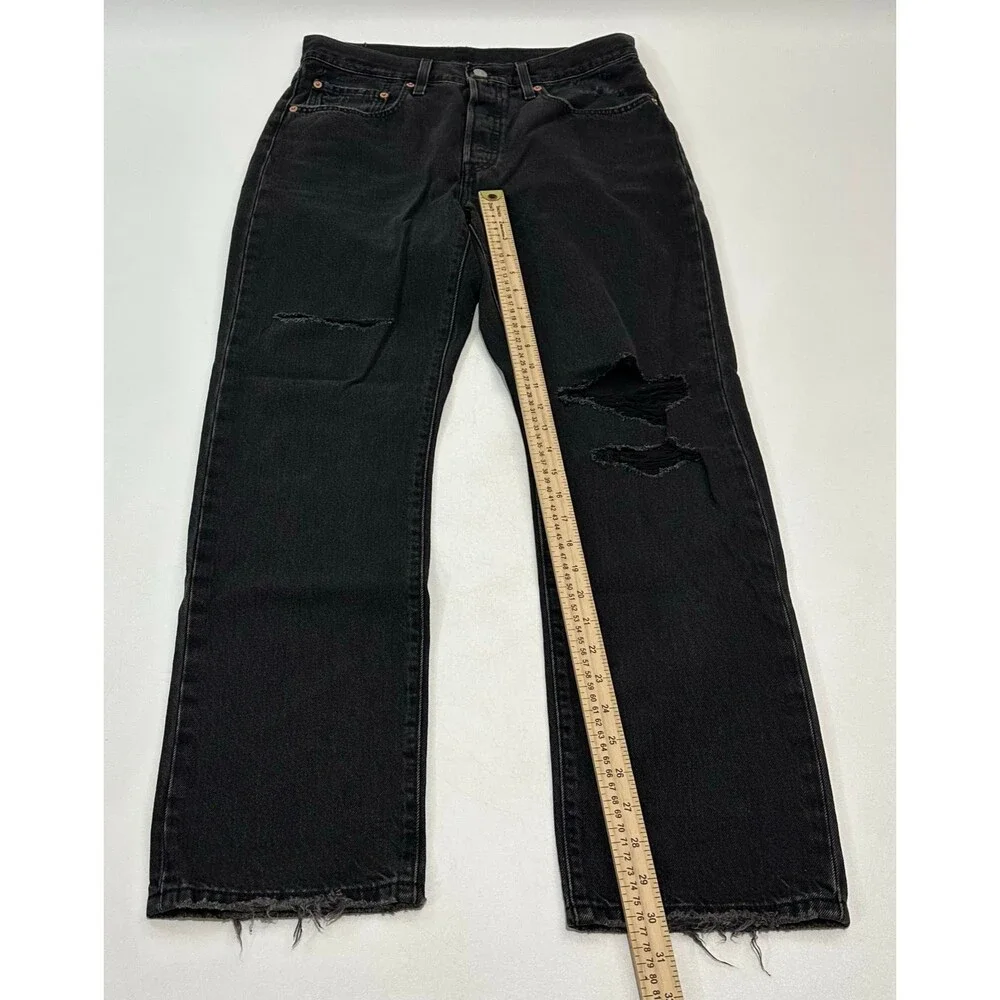 Levi Strauss & Co. Men's Jeans Black 501‎ Original Straight Denim Ripped W30 L30